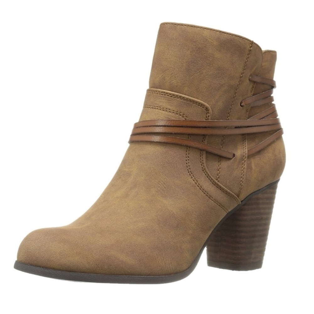 Madden Girl Denise Tan Side Zip Block Heel Ankle Boots size 10 booties wrapped